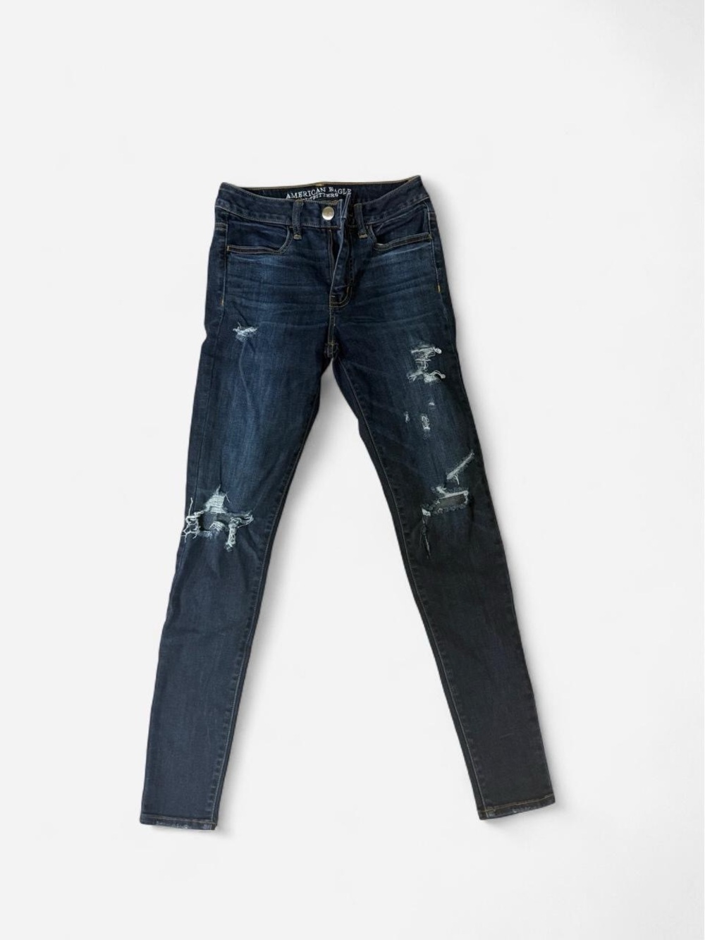 American Eagle Outfitters Dark Blue Distressed Skinny Jeans - Women's